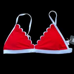 Shekini Red White Scalloped Edge Bikini Top New M